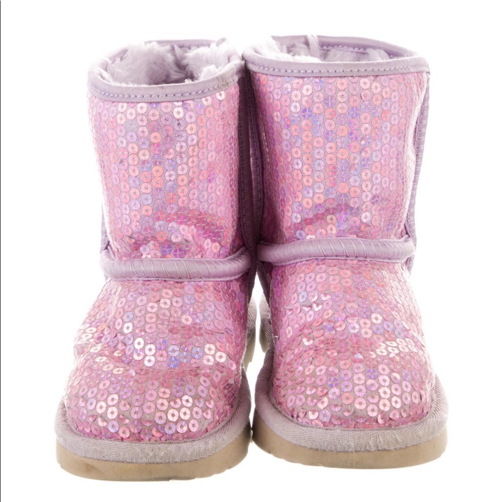 Toddler 10: Girls' pink suede UGG Classic II Stella Sequin boots